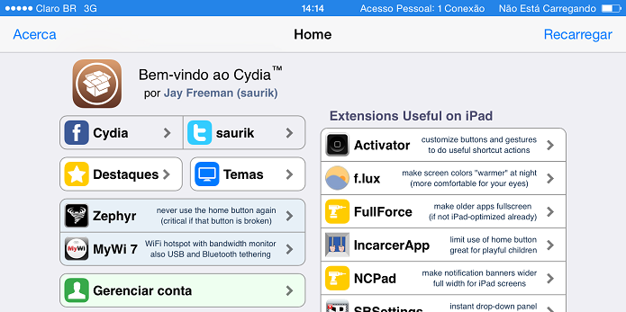 Cydia está pronto para ser usado (Foto: Reprodução/Edivaldo Brito)