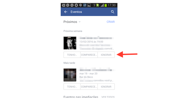 Interagindo com os eventos do Facebook pelo Android (Foto: Reprodução/Marvin Costa)