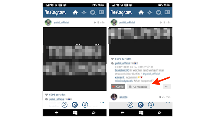 Curtindo uma foto e iniciando a tela de comentários do Instagram Beta para Windows Phone (Foto: Reprodução/Marvin Costa)