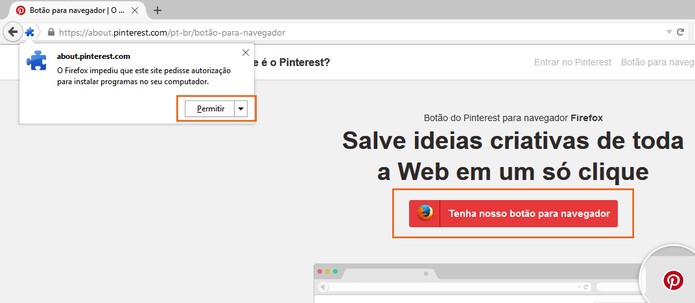 Permita a adição da extensão do Pinterest no Firefox (Foto: Reprodução/Barbara Mannara) Permita a adição da extensão do Pinterest no Firefox (Foto: Reprodução/Barbara Mannara)