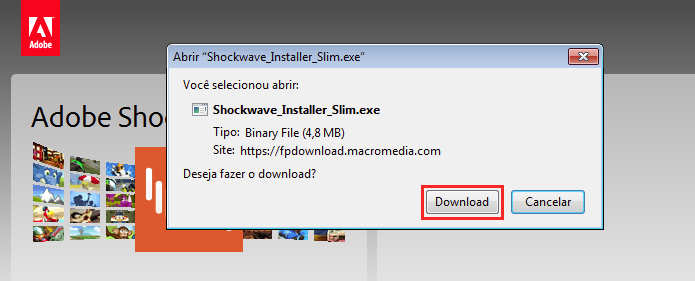 Confirmando o download do Shockwave Player (Foto: Reprodução/Edivaldo Brito) 