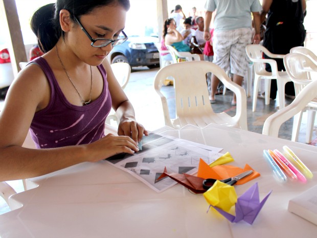 Durante a Feira Cultural Japonesa, em Porto Velho, a oficina de origami é a mais procurada, segundo a direção do evento (Foto: Halex Frederic/G1)
