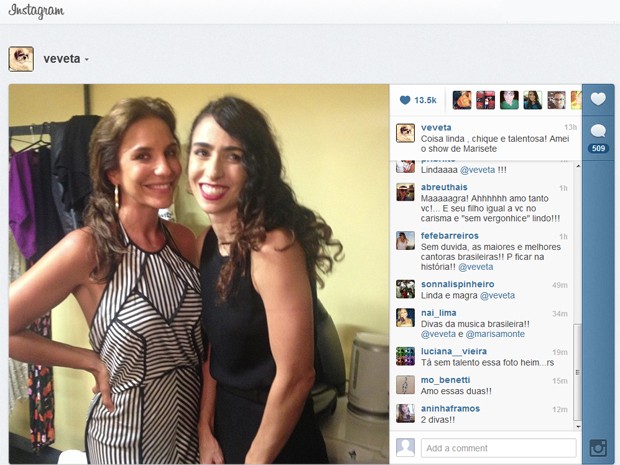 Imagem postada por Ivete Sangalo, ao lado de Marisa Monte, em seu perfil no Instagram na sexta-feira (11) (Foto: Reprodução/Instagram)