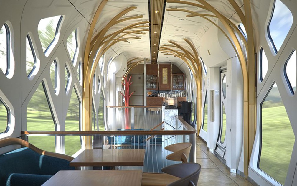 O Shiki-shima fez sua viagem inaugural em 1º de maio. O trem foi projetado pelo designer Ken Kiyoyuki Okuyama e, segundo a publicidade oficial, usou materiais de luxo, muitos deles ligados ao artesanato tradicional japonês (Foto: JR East)