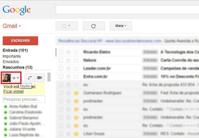 Opções de contato no Gmail (Foto: Reprodução/ Marcela Vaz)