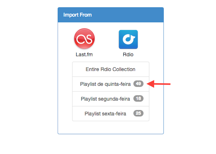 Definindo a playlist que será transferida do Rdio para o Spotify com o Playlist Exchance (Foto: Reprodução/Marvin Costa)