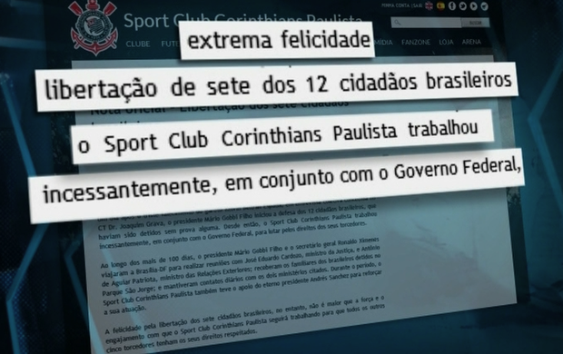 Nota site do Corinthians (Foto: Reprodução SporTV)