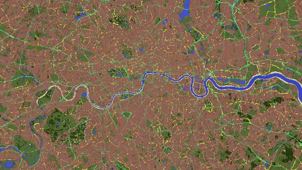 Londres vista de cima na recriação da Grã-Bretanha em 'Minecraft' (Foto: Divulgação)