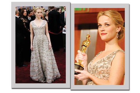 Reese Witherspoon vestiu Dior ao receber a estatueta pelo filme Johnny e June em 2006    