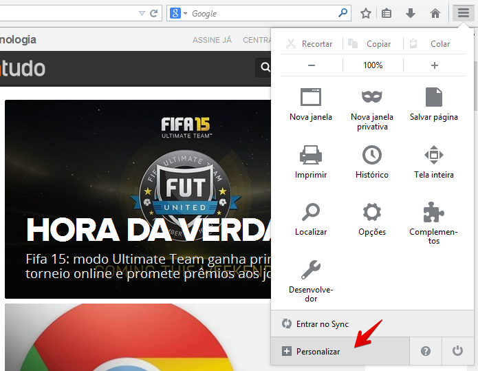 Acesse o menu do Firefox (Foto: Reprodução/Helito Bijora)