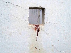 Marcas de sangue deixadas por um dos criminosos durante a fuga (Foto: Internauta / G1)