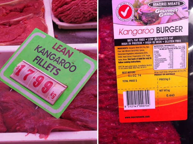 Filé e hambúrguer de canguru em gôndola de supermercado australiano (Foto: Flávia Mantovani/G1)