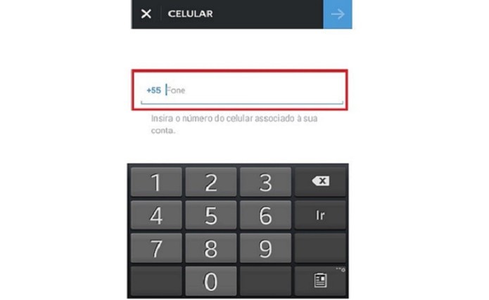 Inserindo o número do celular para recuperar a senha (Foto: Reprodução/Lívia Dâmaso) Inserindo o número do celular para recuperar a senha (Foto: Reprodução/Lívia Dâmaso)