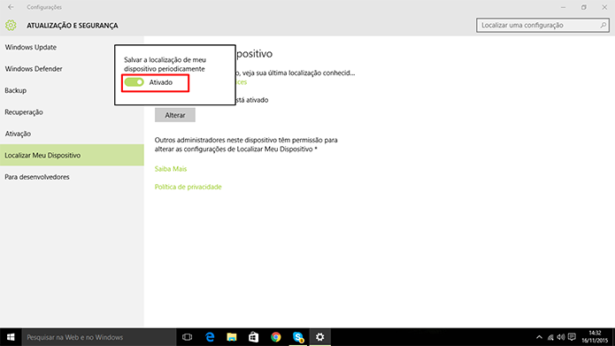 Windows 10 começará a guardar localização do PC após usuário ativar função nas configurações (Foto: Reprodução/Elson de Souza)