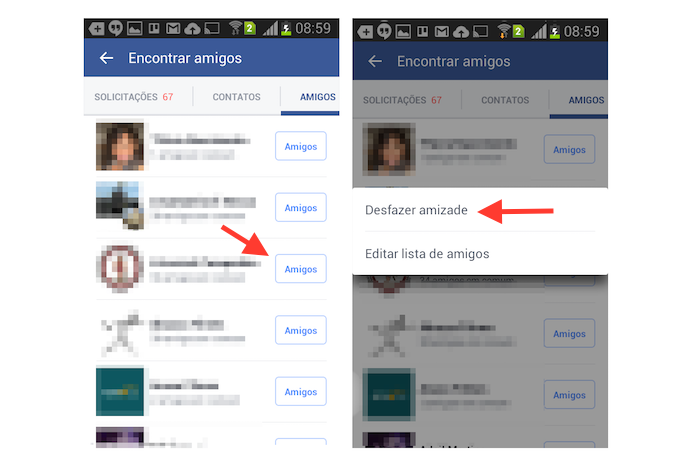 Iniciando a ação para desfazer uma amizade no Facebook para Android (Foto: Reprodução/Marvin Costa)
