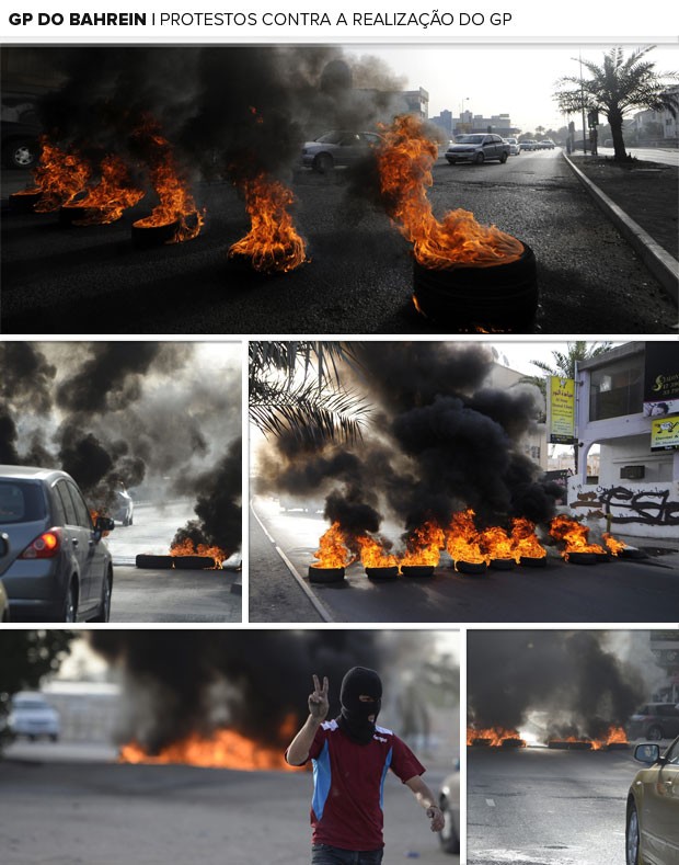 MOSAICO - Protestos gp do Bahrein (Foto: Agência EFE)