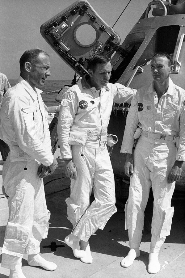 Tripulantes da Apollo 11 em treinamento na NASA (Foto: NASA)