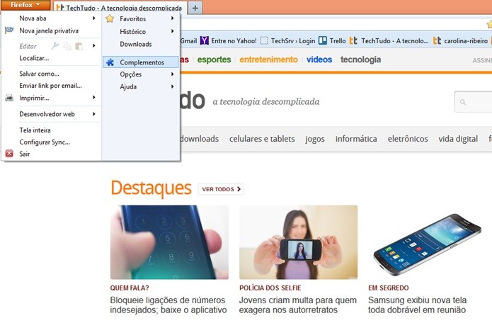 Acesse as extensões do Firefox (Foto: Reprodução/Carolina Ribeiro) (Foto: Acesse as extensões do Firefox (Foto: Reprodução/Carolina Ribeiro))
