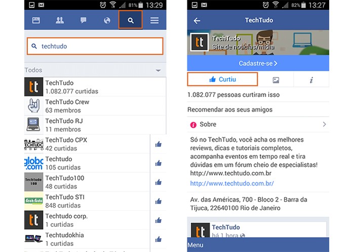 Faça buscas e curta páginas no Facebook Lite (Foto: Reprodução/Barbara Mannara)