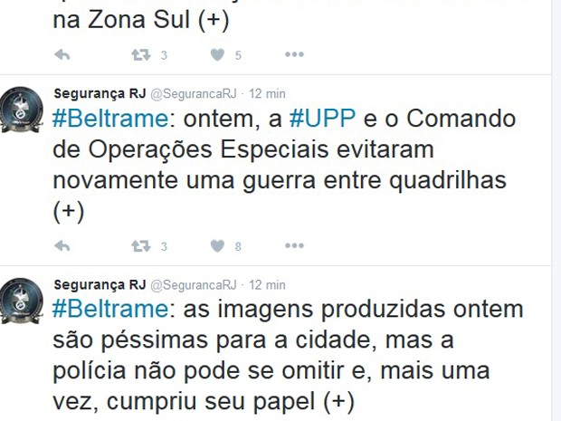 Beltrame comentou nesta terça-feira a operação em Copacabana na segunda-feira (Foto: Reprodução/Twitter)