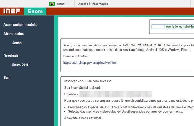 Caminho para espelho está na coluna da esquerda, no link Enem 2015 (Foto: Reprodução/Inep)