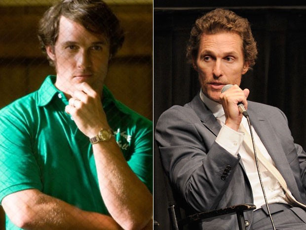 Matthew McConaughey em dois momentos: no filme 'We are marshall' (2006) e em recente aparição em Nova York para divulgar 'Killer Joe' (Foto: Divulgação e Dimitrios Kambouris/Getty Images/AFP)