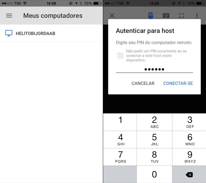 Inicie o aplicativo no celular ou tablet e toque sobre o nome do computador (Foto: Reprodução/Helito Bijora)