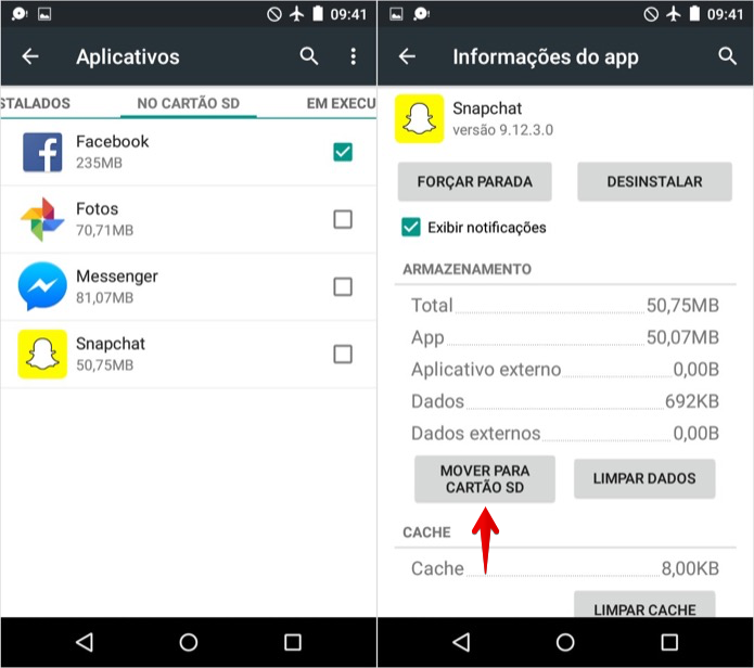 Movendo aplicativo para o cartão de memória (Foto: Reprodução/Helito Bijora)
