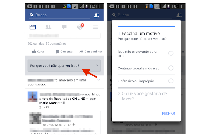 Informando o Facebook o motivo de ocultar um anúncio pelo Android (Foto: Reprodução/Marvin Costa)