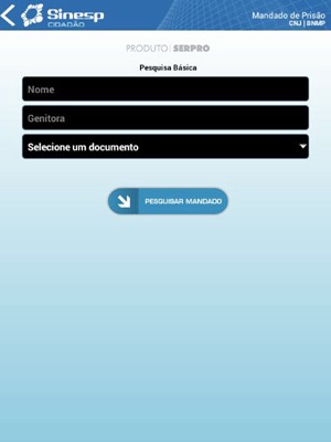 Área do aplicativo onde pode ser feita a consulta sobre mandado de prisão (Foto: Reprodução)