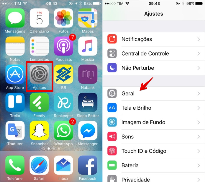 Acesse as configurações do iOS (Foto: Reprodução/Helito Bijora) 