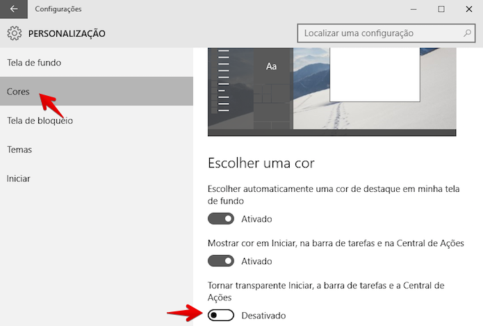 Desativando efeitos de transparência (Foto: Reprodução/Helito Bijora)