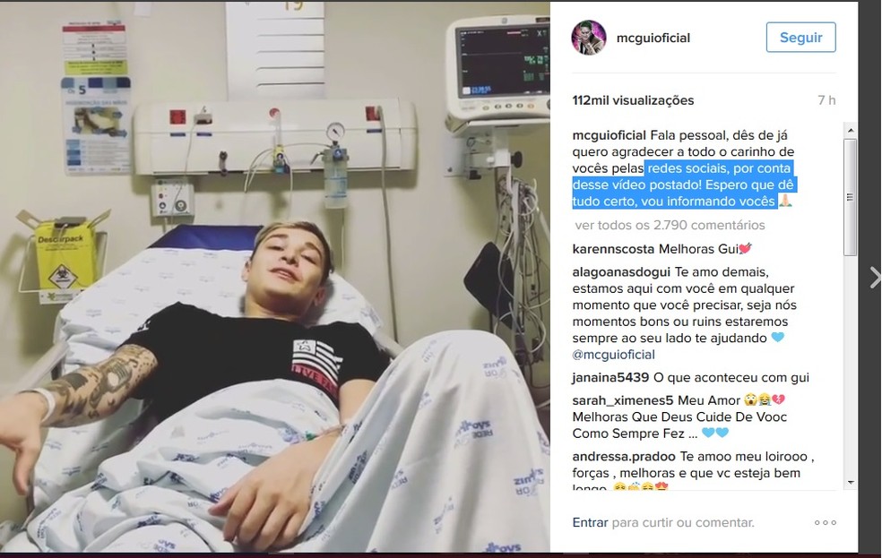 MC Gui posta vídeo no hospital relatando sobre atropelamento em SP (Foto: Reprodução)