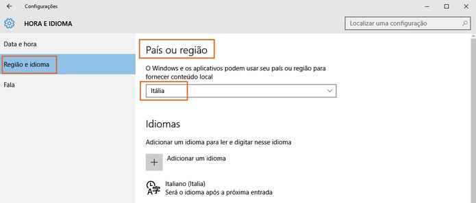 Altere as configurações de País ou região para a Itália (Foto: Reprodução/Barbara Mannara)