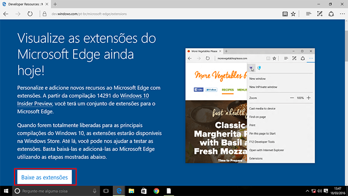 Microsoft Edge tem extensões disponíveis em site para Insiders (Foto: Reprodução/Elson de Souza)