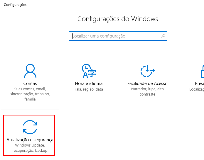 Entrando nas configurações de Atualização e Segurança (Foto: Reprodução/Edivaldo Brito)