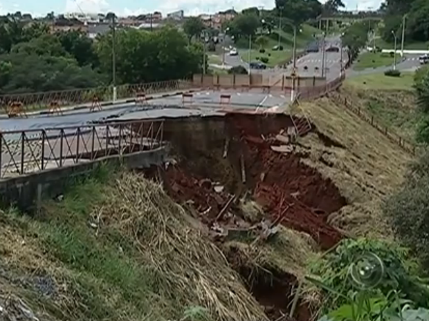 Casas no entorno da avenida foram retiradas devido aos desmoronamentos (Foto: Reprodução/TV TEM)