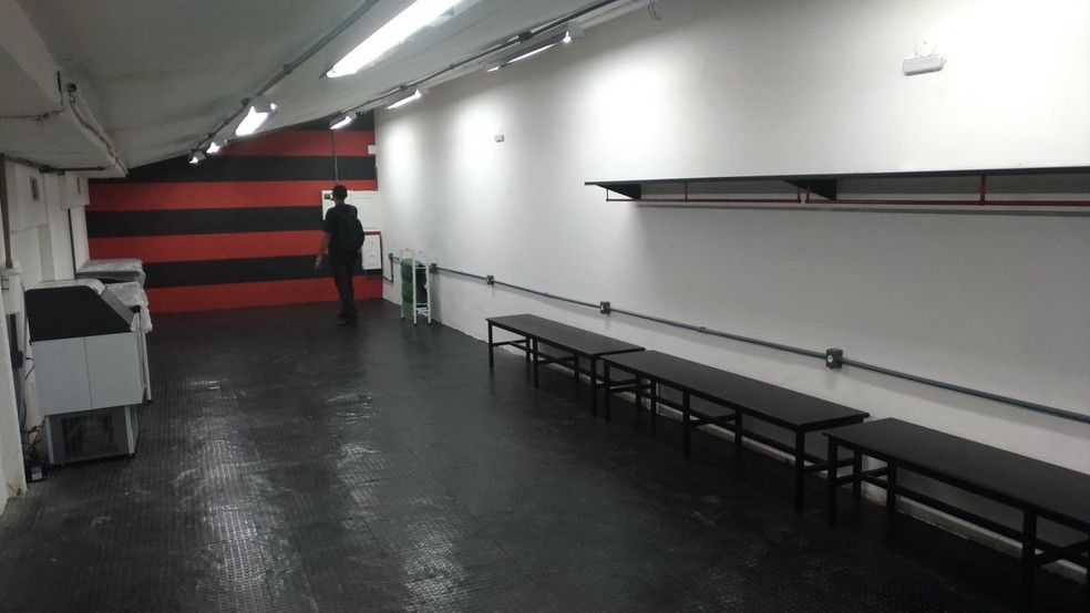 Vestiário do Flamengo na nova Arena (Foto: Vicente Seda)