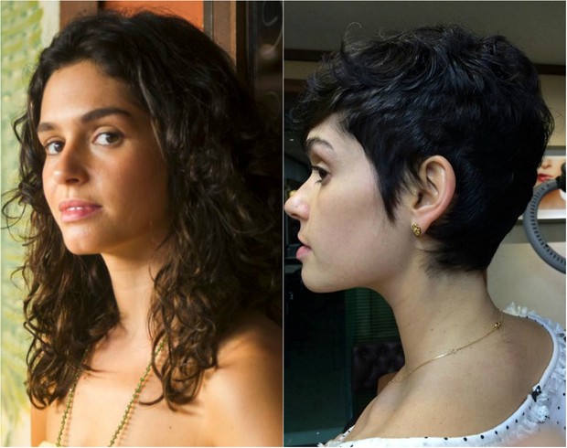 Antes e depois: Maria Flor está com os cabelos curtinhos (Foto: TV Globo e Divulgação)