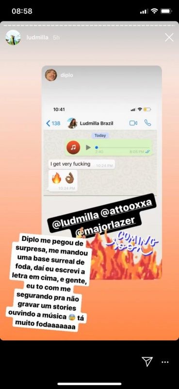Ludmilla festeja convite de Diplo (Foto: Reprodução / Instagram) Ludmilla festeja convite de Diplo (Foto: Reprodução / Instagram)