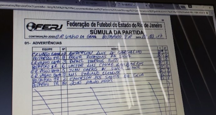 Súmula aponta camisa Rafael Marques com a 3 de Jomar (Foto: Reprodução SporTV) Súmula aponta camisa Rafael Marques com a 3 de Jomar (Foto: Reprodução SporTV)