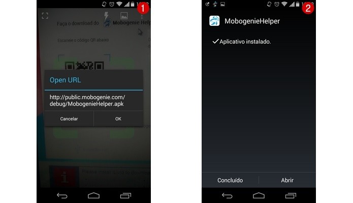 Telas para baixar arquivo APK do Mobogenie no Android (Foto: Reprodução/ Raquel Freire)
