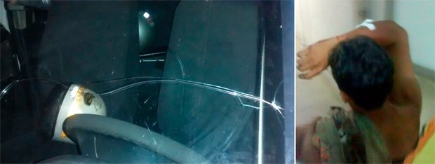 Além do eleitor morto, carro da PM foi atingido por pedradas e um outro eleitor foi baleado na mão (Foto: Núcleo de Operação Rodoviária Estadual/G1)