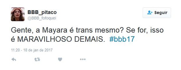 Fãs comentam sobre Mayara ser transexual (Foto: Twitter / Reprodução)