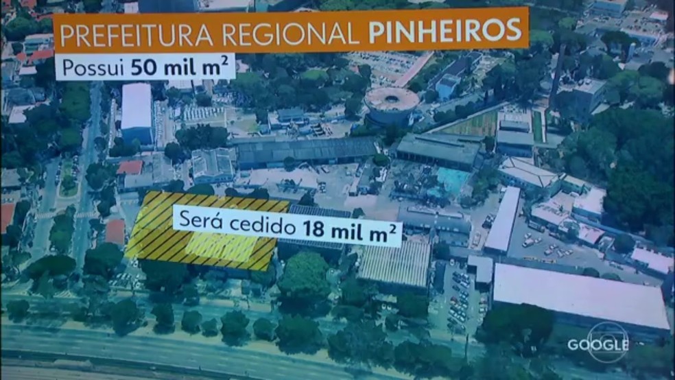 Área da Subprefeitura de Pinheiros que será parcialmente cedida em troca do Parque Augusta (Foto: Reprodução/TV Globo)