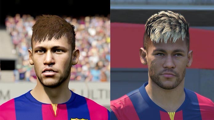 Neymar ficou melhor em qual jogo? FIFA 15 (Esquerda) e PES 2015 (Direita)? (Foto: Reprodução/Murilo Molina)