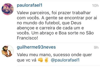 Goleiro Paulo Rafael se despediu dos colegas em uma foto publicada em uma rede social (Foto: Reprodução/Instagran)