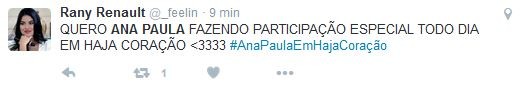 Fã elogia participação de Ana Paula Renault em Haja Coração (Foto: Reprodução/Twitter)