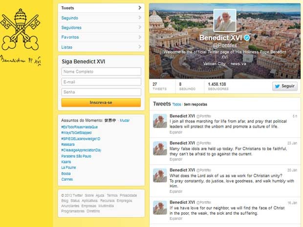 Papa expressou seu apoio no twitter à 40ª 'Marcha pela vida' dos EUA (Foto: Reprodução) Papa expressou seu apoio no twitter à 40ª 'Marcha pela vida' dos EUA (Foto: Reprodução)