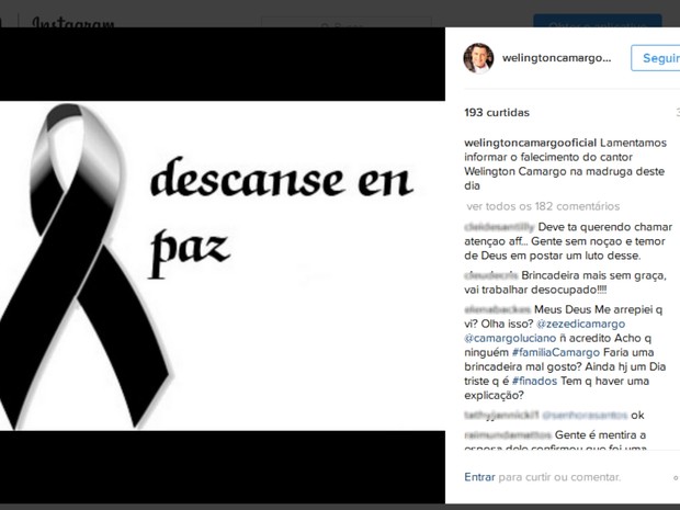 Após post, esposa desmente morte de Wellington Camargo em Goiás (Foto: Reprodução/Instagram)